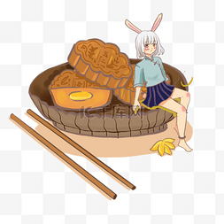 中秋节嫦娥兔子月饼卡通插画8