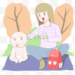 母婴人物和植物插画