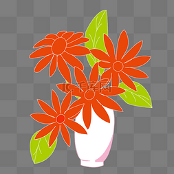 白色花瓶盆栽图片_卡通白色花瓶红色植物免抠图