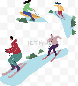 可爱的男生女生图片_冬季户外运动滑雪滑冰