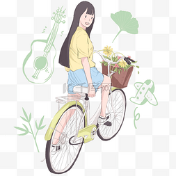 春游骑自行车插画