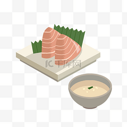 碗盘子手绘图片_一盘寿司和一碗粥
