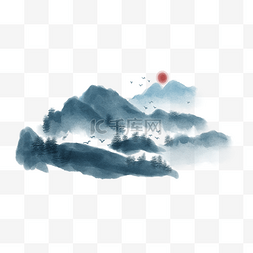 水墨山水卡通图片_国画水墨山水插画