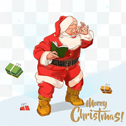 圣诞老人看书可爱礼物雪地平安夜