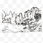 国画山水白描东方意境PNG