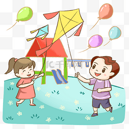 放风筝彩色图片_情侣公园放风筝气球