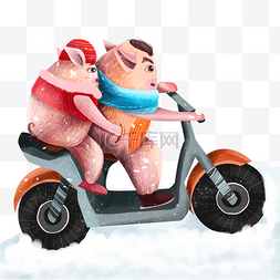 冬季浪漫的小猪插画