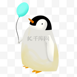 卡通白色小企鹅拿气球插画
