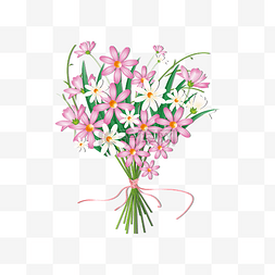 白色花朵盆栽图片_矢量手绘卡通花束