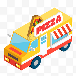 披萨的插画图片_2.5d披萨快餐车插画