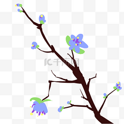 蓝色春天的花枝插画