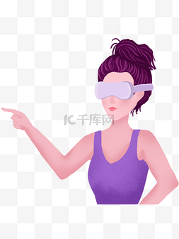 vr头戴图片_手绘卡通戴着VR眼镜讲解的健身美