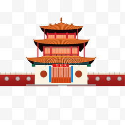 旅游风景卡通图图片_古代建筑楼房免抠图