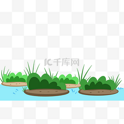 春季游玩图片_手绘绿色草堆可爱小草元素png免抠