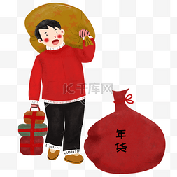 红色创意海报图片_卡通手绘春节过年男士开心买年货