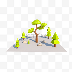 3D场景免抠图片_C4D字体3D树绿树卡通立体绿树树