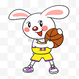卡通兔子打篮球png透明底