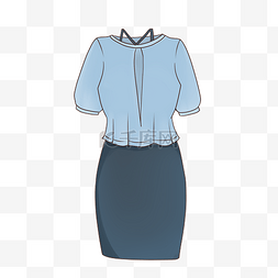 服装简约图片_灰蓝色简约商务女装服装插画