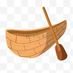 小河插画图片_手绘木船船桨插画
