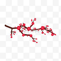 手绘树枝素材图片_手绘红色梅花插画
