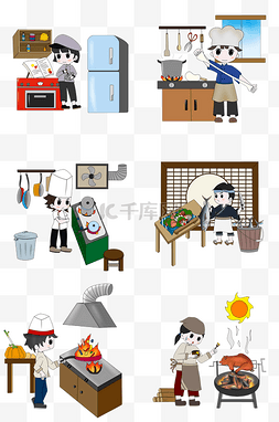 厨神大赛图片_烹饪美食手绘卡通插画