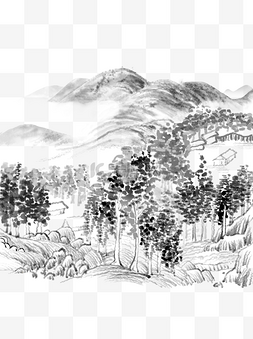 中国国画远山图片_中国风水墨风国画古风山水风景树