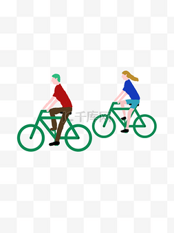自行车绿色卡通图片_骑自行车的男生和女生绿色出行卡