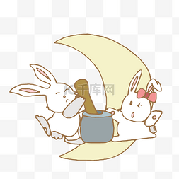 中秋兔子简约图片_中秋节手绘卡通一对兔子