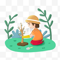女孩在种树