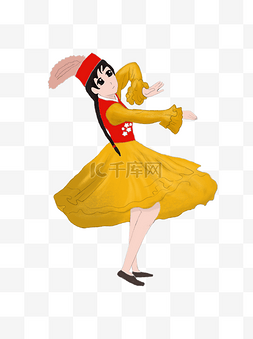手绘的少女图片_跳新疆舞的少女装饰元素