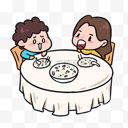 小朋友一起吃饭聊天卡通手绘插画