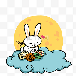 明月插画图片_中秋节兔子明月插画