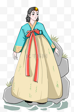 传统人文化图片_韩服朝鲜的女孩服装插画