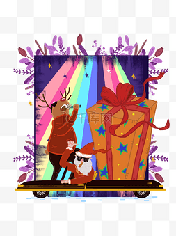 手绘炫酷潮圣诞老人和麋鹿设计元