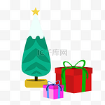 圣诞节装饰圣诞树礼盒礼物盒子星星矢量png素材