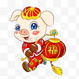 卡通吉祥动物图片_2019猪年新年红红火火手绘卡通吉