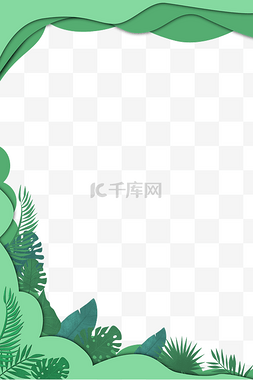 海报边框植物装饰图片_春天绿色植物剪纸边框