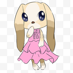 彩色手绘穿裙子的小兔子元素