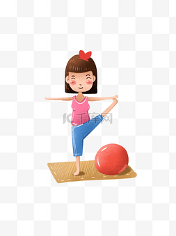 瑜伽垫瑜伽球图片_健身房运动系可爱插画瑜伽