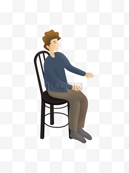 手绘卡通男孩坐在椅子上元素