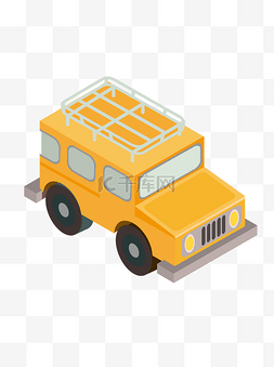 2.5D车顶有行李架的黄色越野吉普