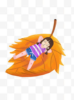 创意彩绘叶子素材图片_彩绘睡在叶子上的小女孩插画设计
