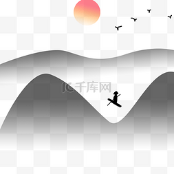 中国风山水卡通插画