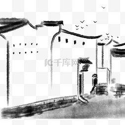 中国风江南建筑图片_江南民居房屋插画