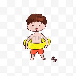 卡通小男孩夏季假期游泳
