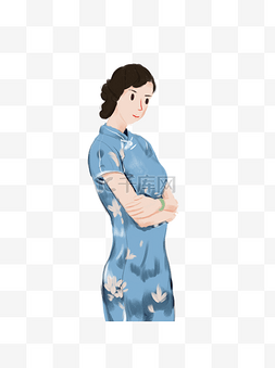 清雅文艺穿旗袍的女人元素