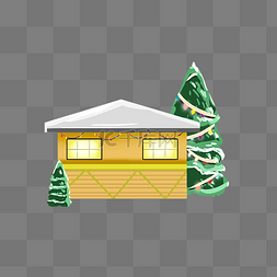 房屋落雪图片_黄色的积雪房屋插画