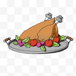 西方食物图片_卡通圣诞节感恩节食物烤火鸡