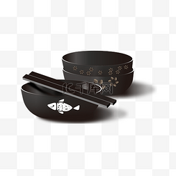 古代盛饭的碗图片_手绘黑色碗筷餐具