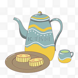 茶壶欧式图片_烘焙月饼欧式茶壶插画